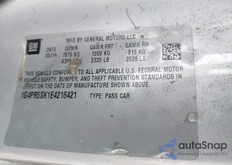 2014 Buick Verano Convenience Group из США, поврежденный, VIN 1G4PR5SK1E4216421